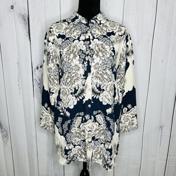 Soft Surroundings St Remy Floral Button Up Tunic Shirt Shacket Size Petite M - Picture 1 of 10